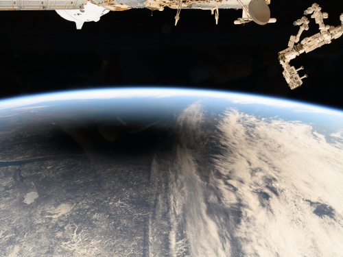 Sombra de la luna sobre la superficie terrestre durante un eclipse solar. CRÉDITO: NASA