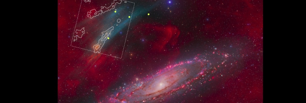 Imagen de la galaxia de Andrómeda y su entorno. Combina la instantánea obtenida por Strottner, Drechsler y Sainty y se supornen los datos del estudio. FUENTE: CEFCA// A. Lumbreras, Strottner, Drechsler, Sainty. 2025