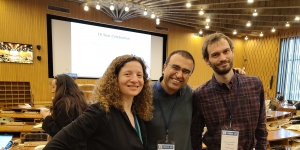 Morane Grunpeter (left), Head of Open Science Operations at Software Heritage, with Mohammad Akhlaghi (centre) and Giacomo Lorenzetti (right), during the annual Software Heritage meeting at the UNESCO headquarters in Paris